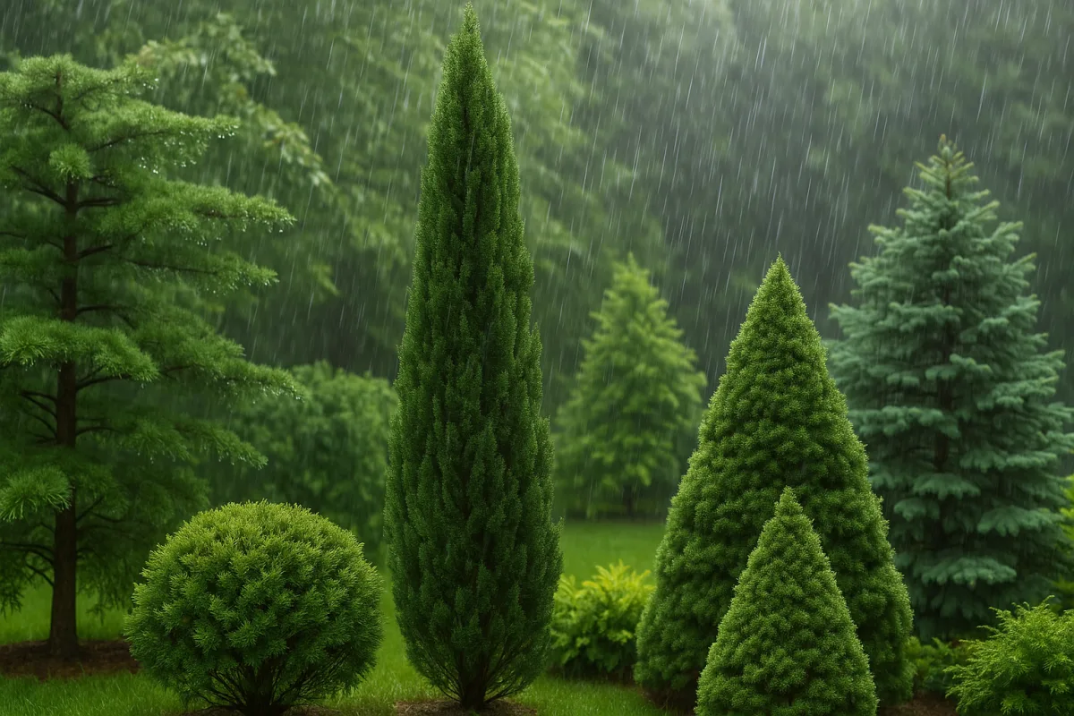 Alberi sempreverdi in giardino: quali reggono meglio sotto la pioggia prolungata