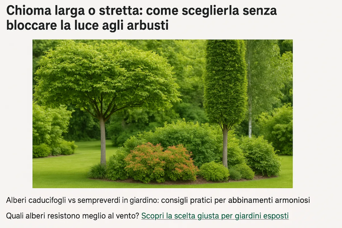 Chioma larga o stretta in giardino: come sceglierla senza bloccare la luce agli arbusti