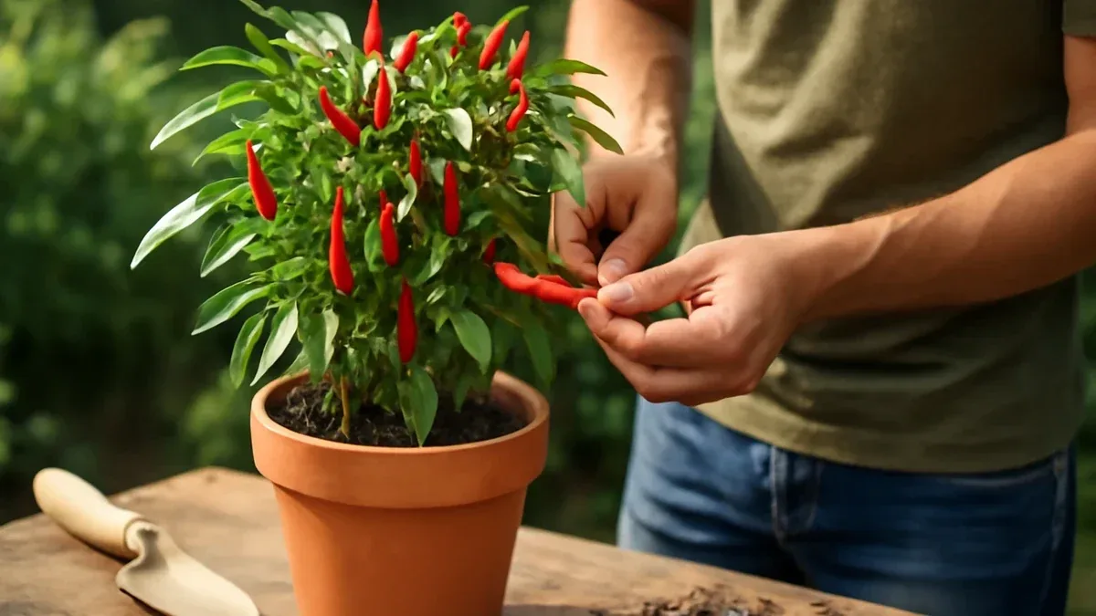 Peperoncino in vaso carico di frutti: quando mettere un sostegno ai rami